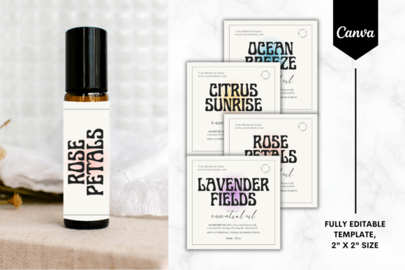 Custom Roller Label Canva Template Glow: Essential Oil Design