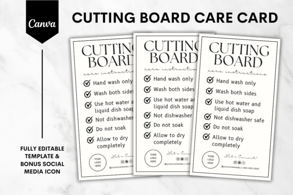 Cutting Board Care Card Canva Template 4: Smart Kitchen Branding