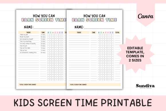 Editable Kids Screen Time Canva Template