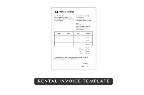Editable Rental Invoice Template Word Canva for Business