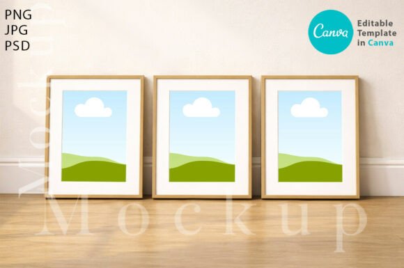 Elevate Your Visuals with 3 Wooden Vertical Frame Canva Mockup