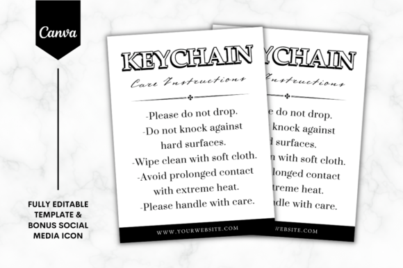 Keychain Care Card Canva Template B&W 1: Your Brand's Finishing Touch