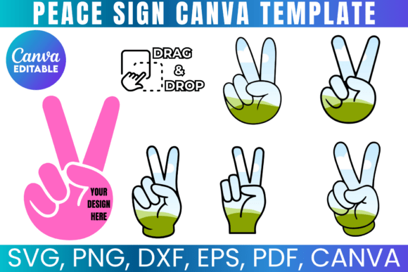 Peace Sign Canva Frame Bundle: 5 Editable Hand Sign Templates