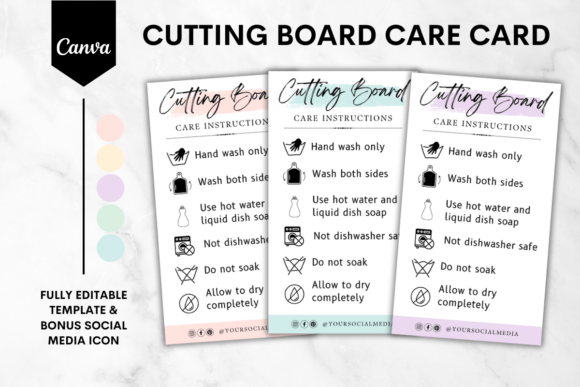 Professional Cutting Board Care Cards: A Canva Solution